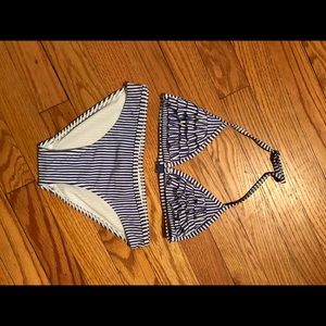 NWT Girls Size 8-10 bikini, navy & white w/ruffle